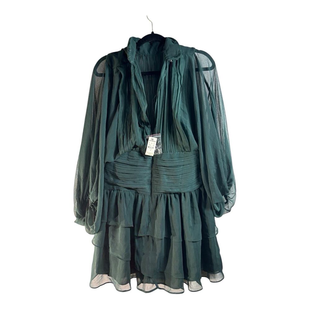 Express Dark Green Long-Sleeve Tiered Midi Dress - Picture 7 of 8